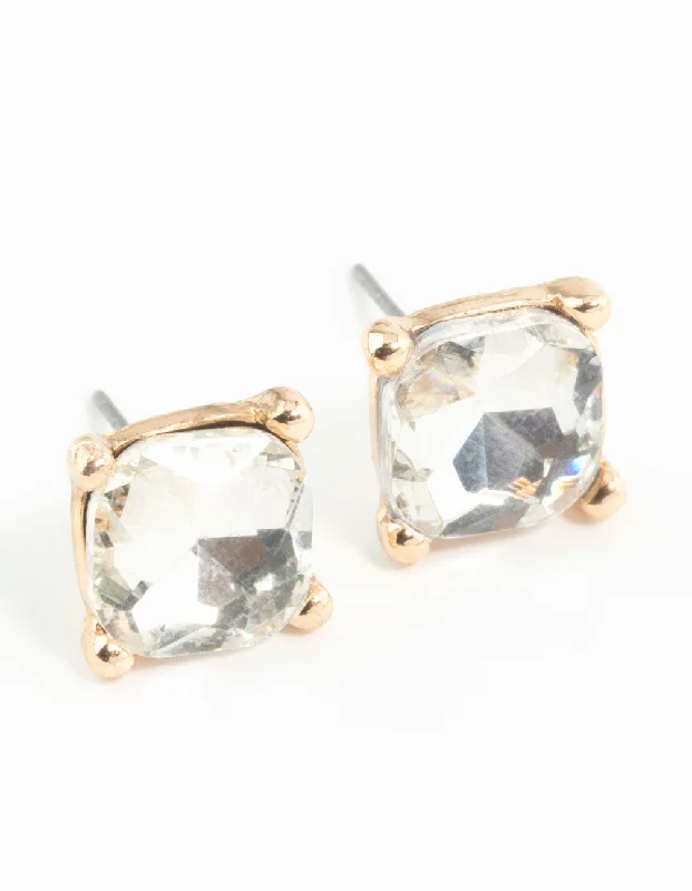 Silver Plated Earrings-Square Diamante Set Stud Earrings