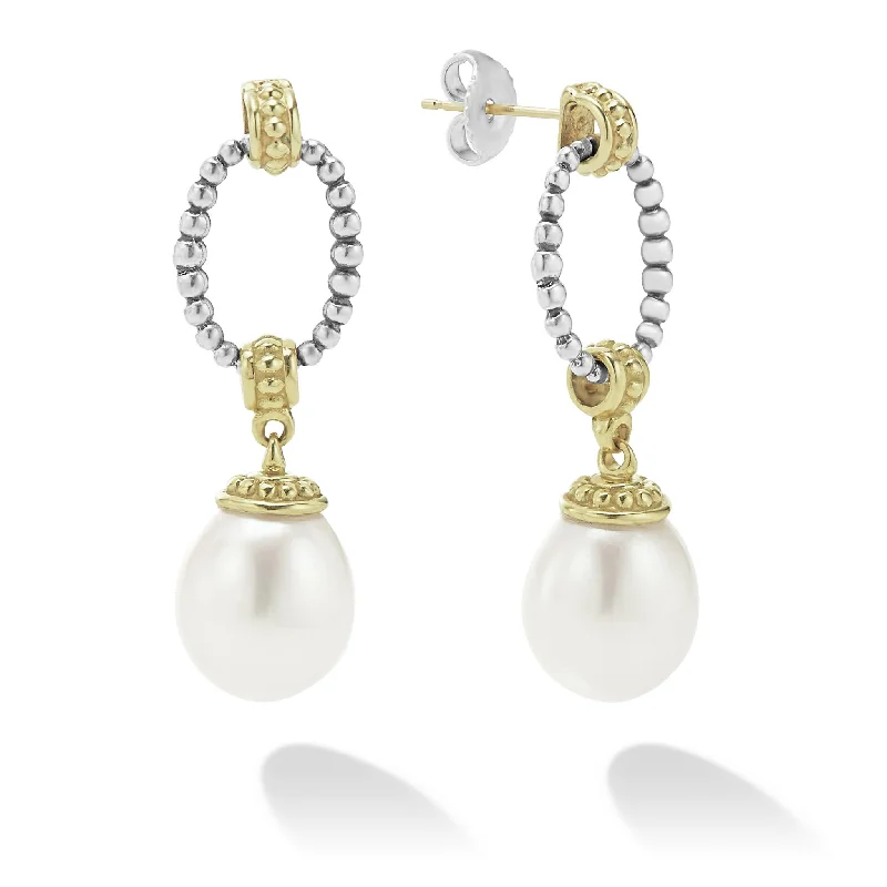 Multi-Colored Earrings-Luna Two-Tone Oval Drop Pearl Earrings