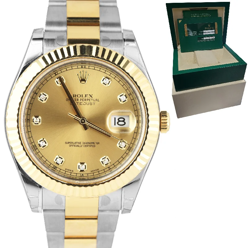 Retro Style Digital Watch-NOS Rolex Datejust II 2 Diamond Champagne 18K Two-Tone Gold 41mm Watch 116333