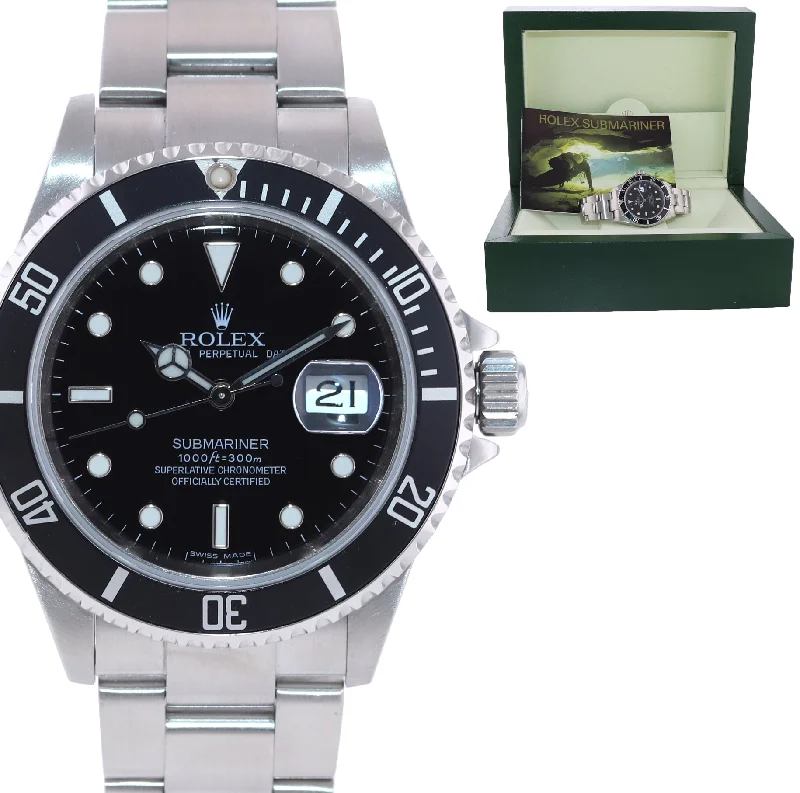 Women's Classic Analog Watch-2008 Rolex 16610 Rolex Black Submariner Watch Box Rare Engraved Rehaut Edition