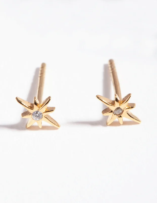 Unique Silver Hoop Earrings-Gold Plated Sterling Silver Cubic Zirconia Starburst Earrings