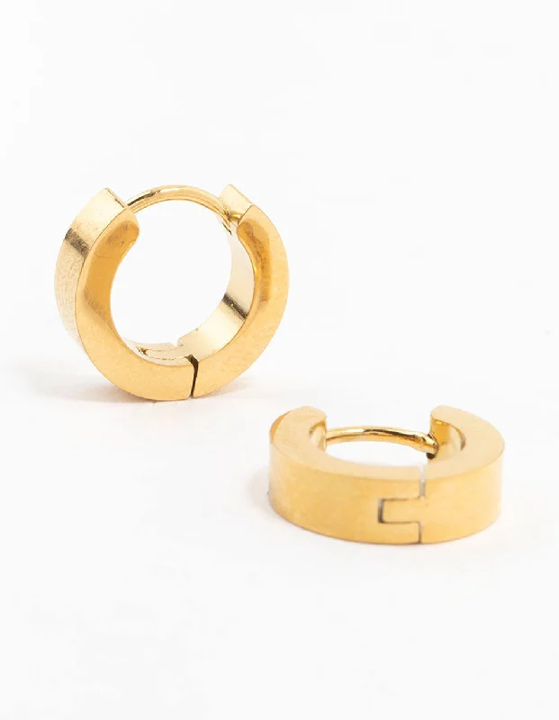 Luxury Diamond Earrings-Waterproof Gold Plated Stainless Steel Wide Huggie Earrings