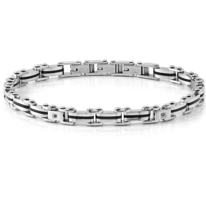 Custom Engraved Charm Bracelet-Nomination Stainless Steel Black Diamond Bracelet