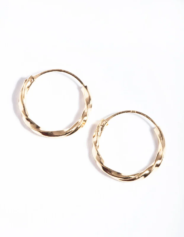 Gothic Style Earrings-Gold Plated Sterling Silver 13mm Twist Hoop Earrings