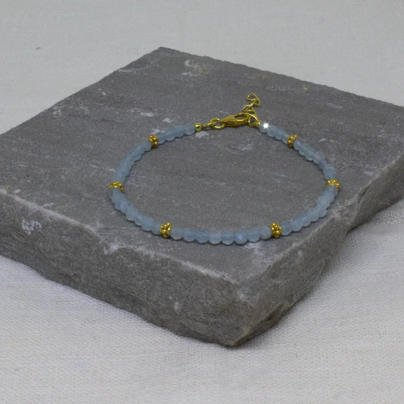 Simple Silver Bracelet-Gold Aquamarine Beaded Bracelet